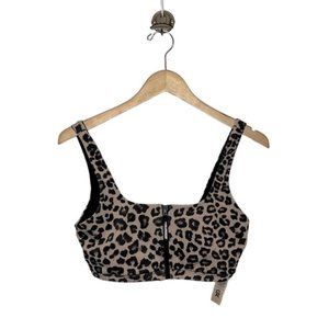 Good American Size Large Cheetah Print Front Zip Lined Sports Bra